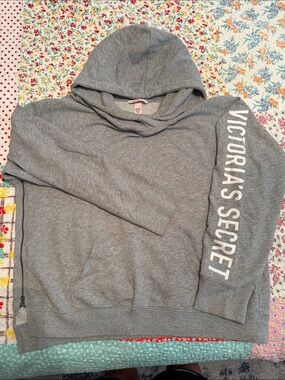 Victoria's Secret Gray Men's Zip-Up Hoodie with Sleeve Logo